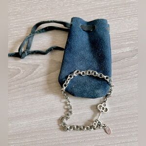 Lia Sophia Charm Bracelet With Key Charm &‎ Navy Blue Suede Bag, Approx 7”